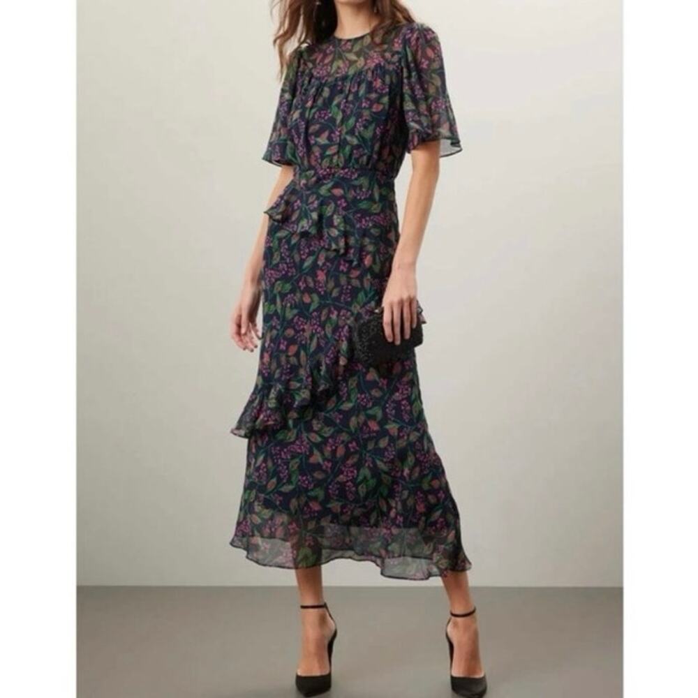Saloni Vida Ruffled Silk Georgette Midi Dress Size US 12